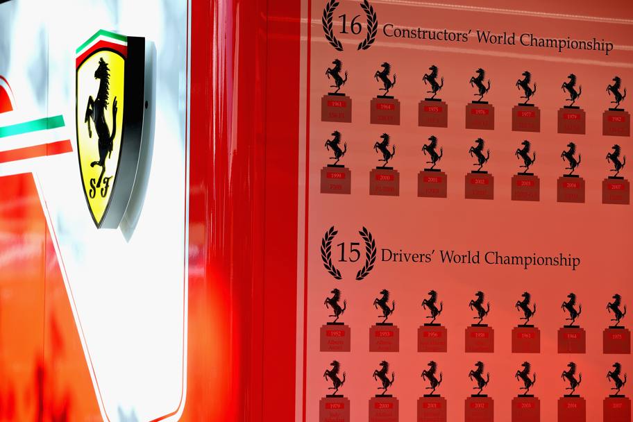 Il motorhome Ferrari celebra i titoli iridati. Getty
